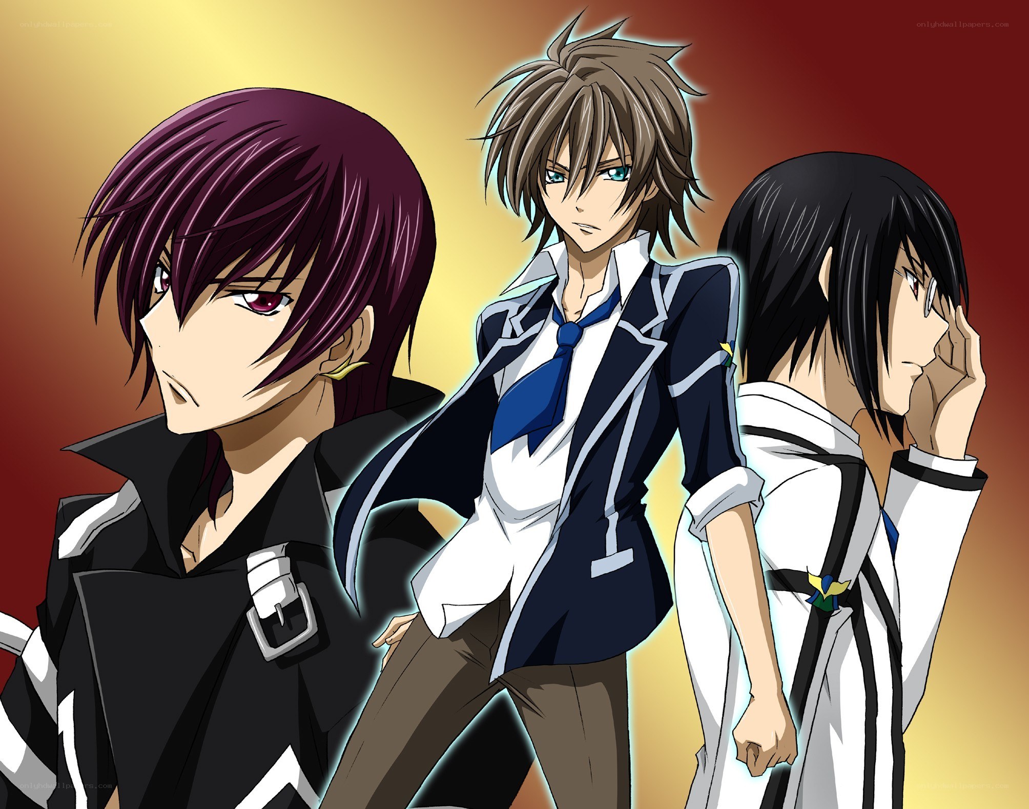 three anime characters in school uniforms