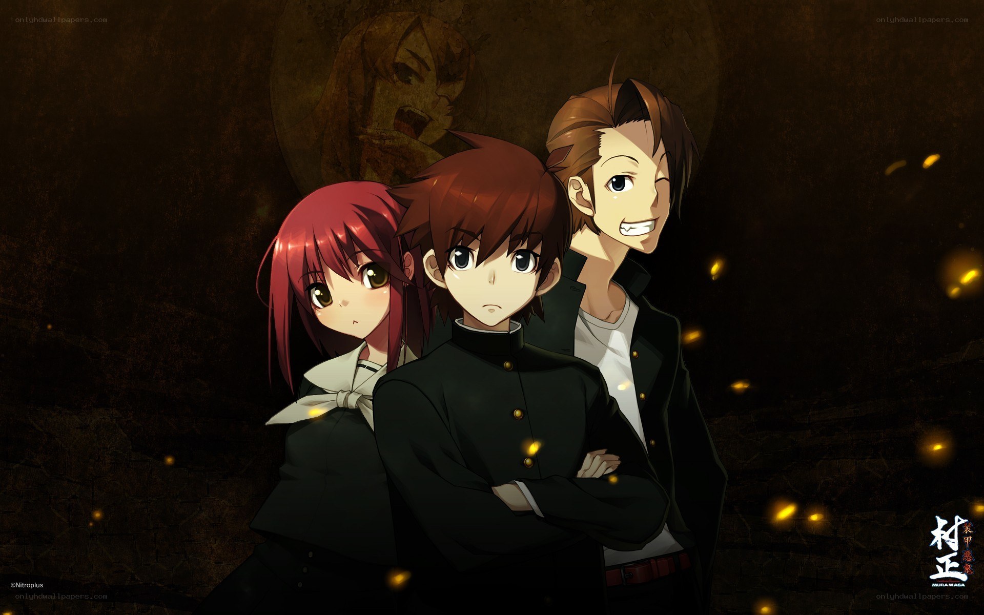 three anime characters in school uniforms