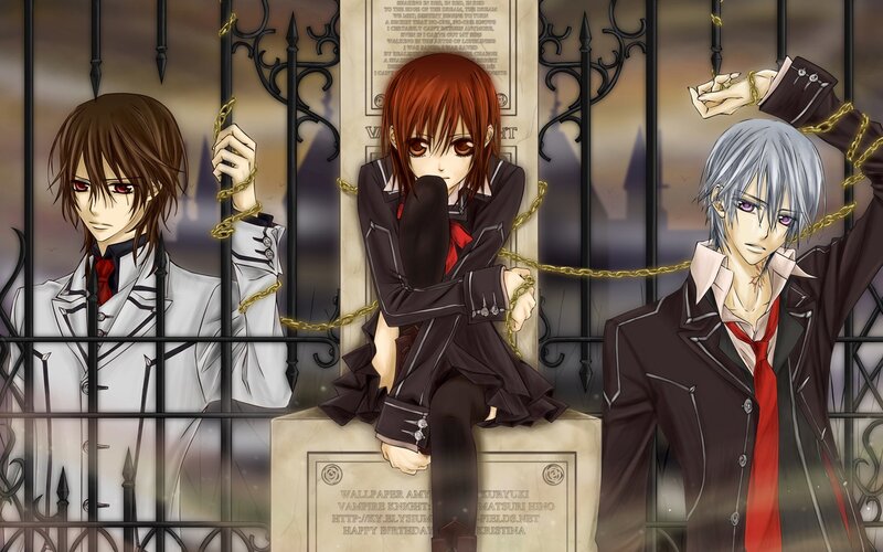 Three anime characters in school uniforms