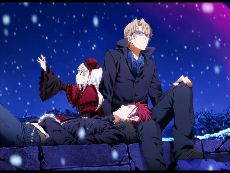 Three Anime Characters in Snow — Blue, Calm