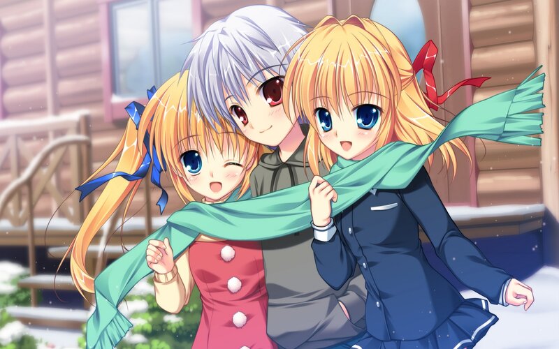 Three Anime Characters in Snow — Blue