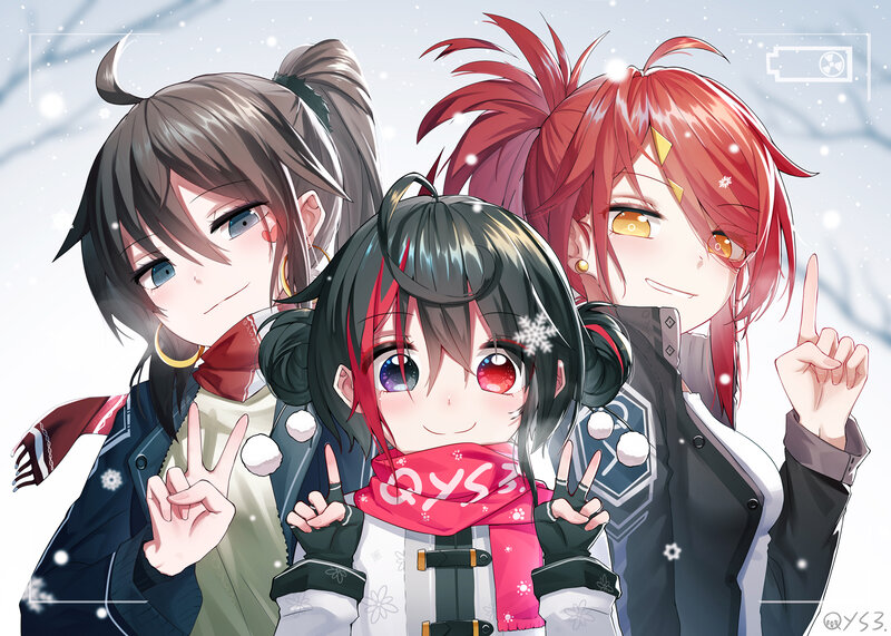 Three Anime Characters in Snow — Red