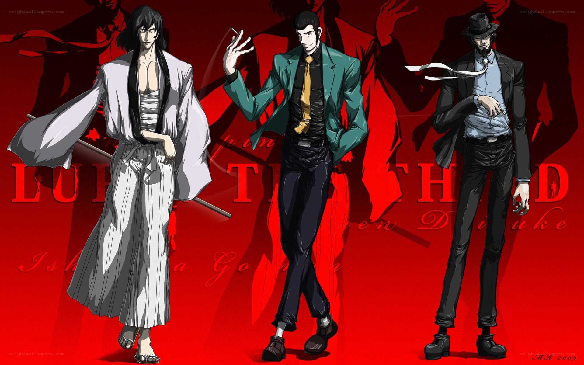 Three anime characters in stylish outfits