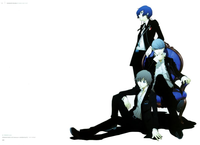 three anime characters in suits