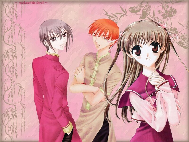 Three anime characters in traditional attire