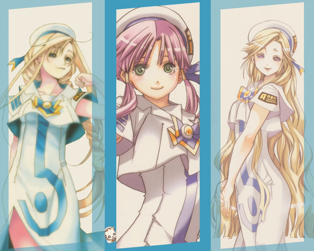 three anime characters in uniforms