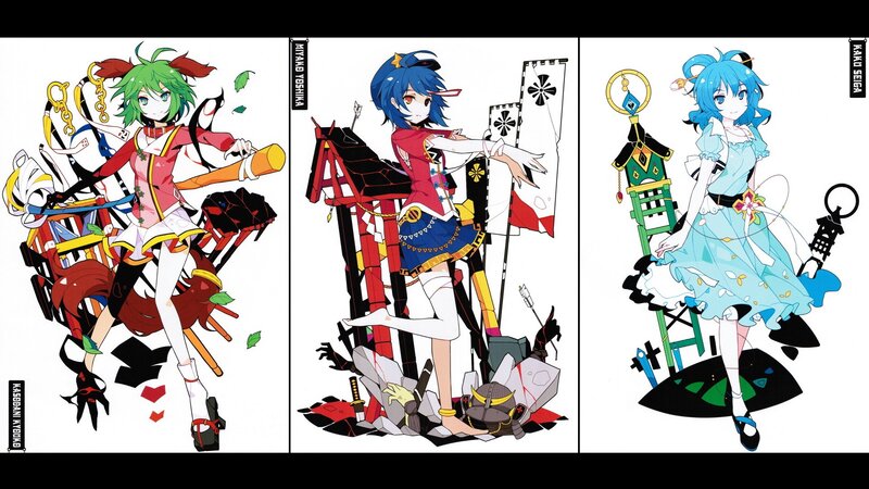 Three anime characters in vibrant art