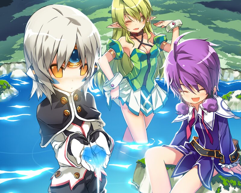 Three Anime Characters in Water