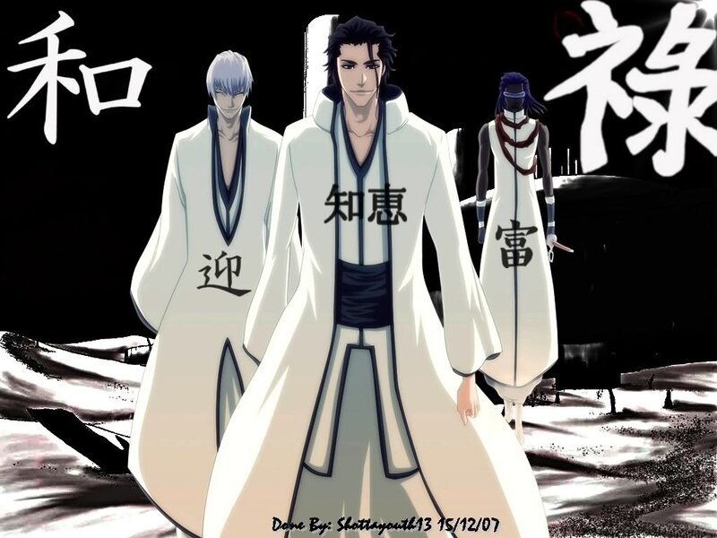 Three Anime Characters in White Robes — Black