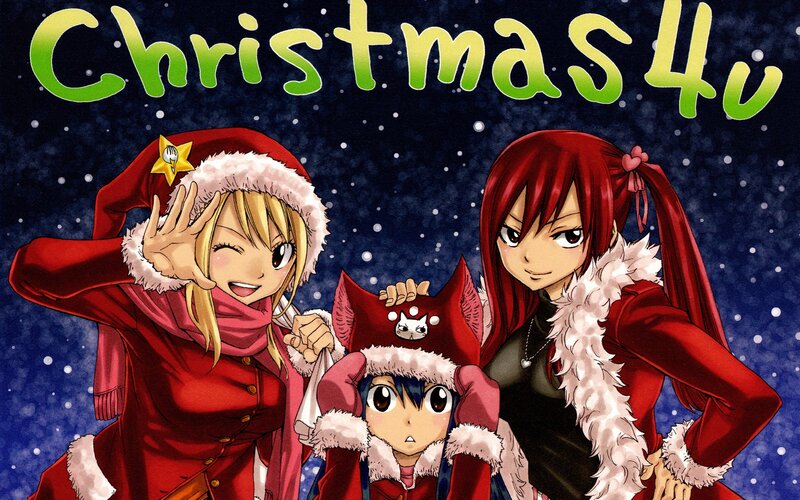 Three Anime Characters in Winter — Red