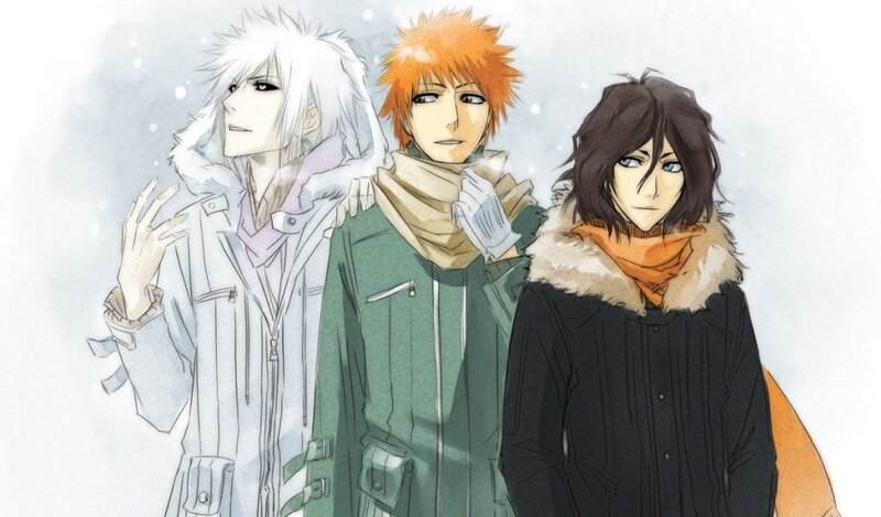 Three Anime Characters in Winter — White