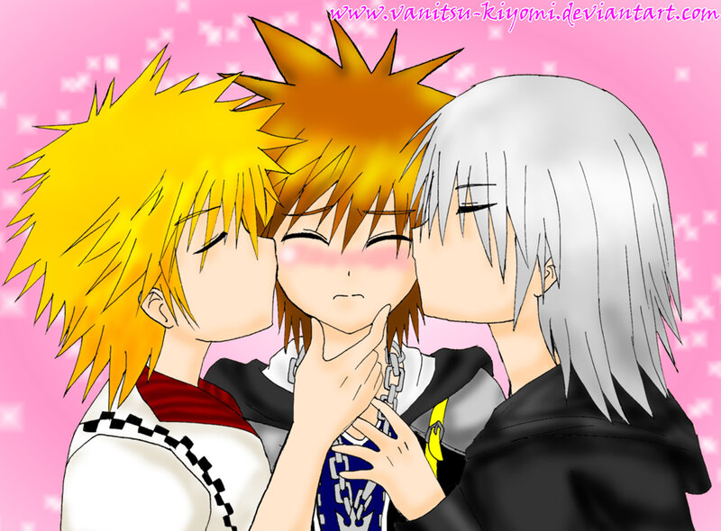 Three Anime Characters Kissing