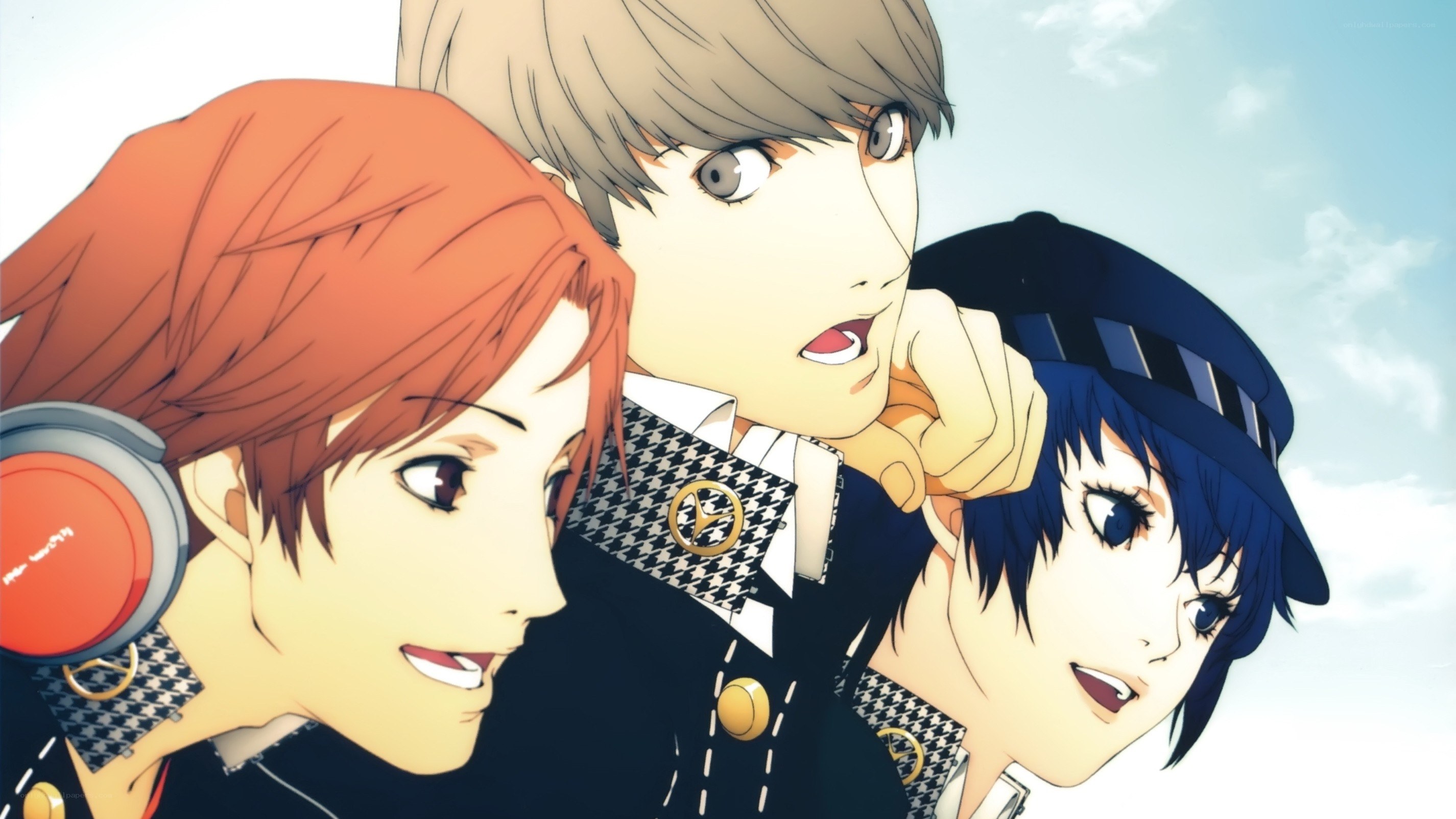 three anime characters looking up