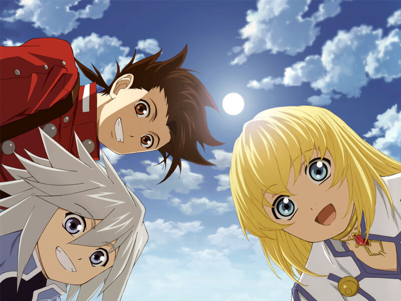 Three Anime Characters Looking Up — Blue
