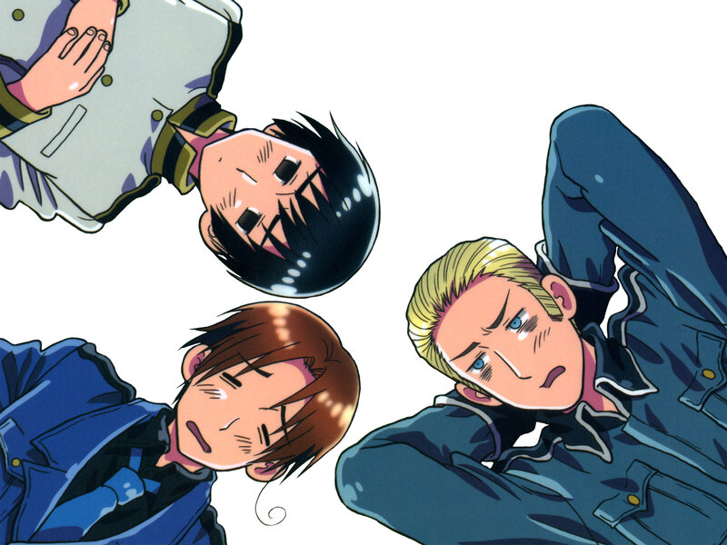 three anime characters lying down