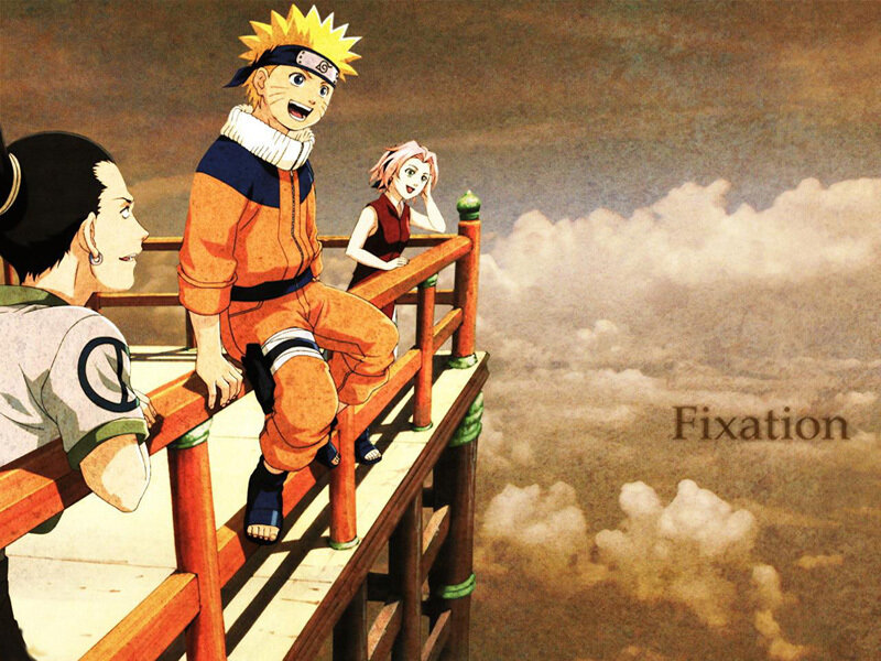 Three Anime Characters on a Bridge