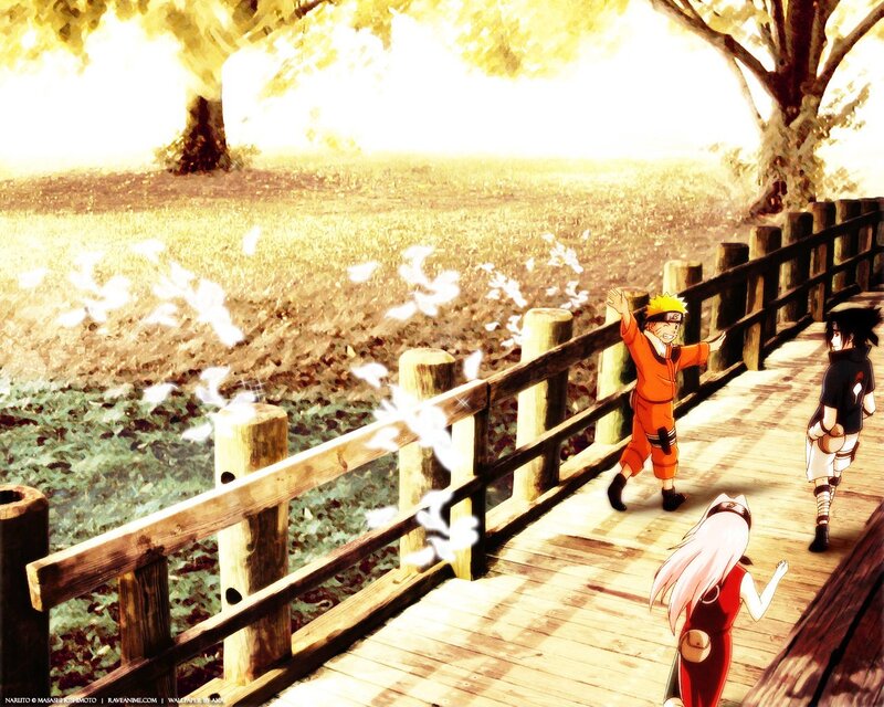 Three Anime Characters on a Bridge — Yellow