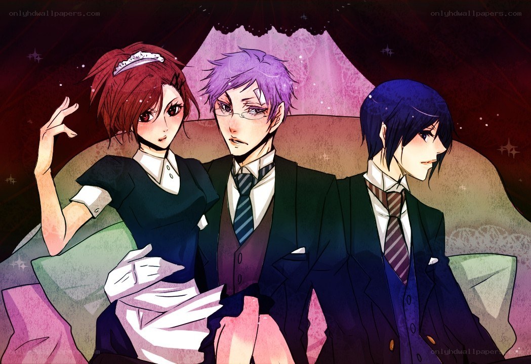 Three anime characters on a couch