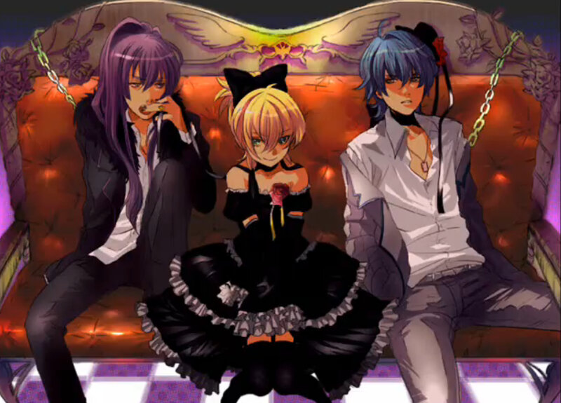 Three anime characters on a couch