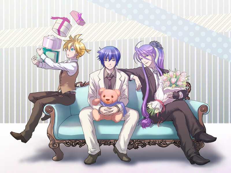 Three anime characters on a couch