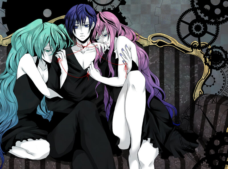Three anime characters on a couch