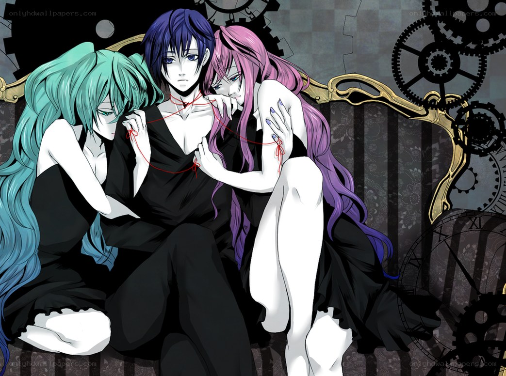 Three anime characters on a couch