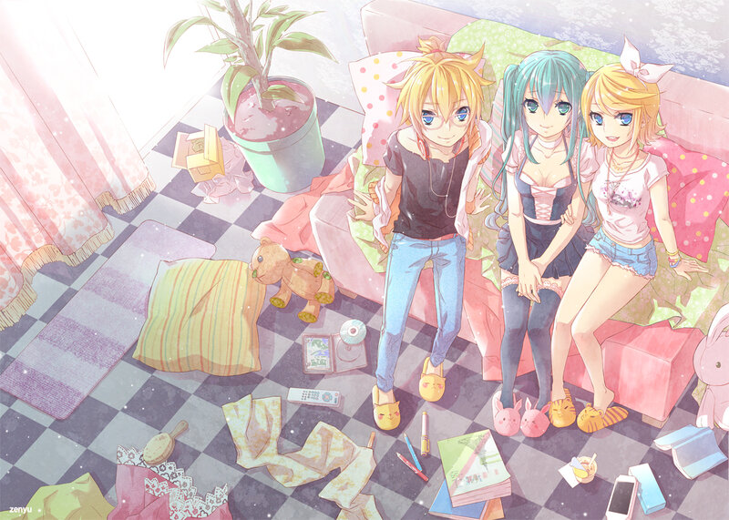 Three Anime Characters on a Couch — Pink