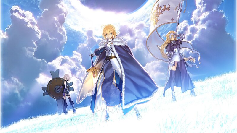 Three Anime Characters on a Hill — Blue