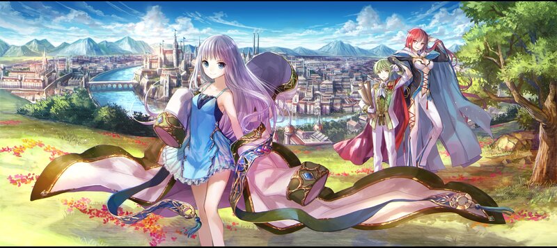 Three Anime Characters on a Hill