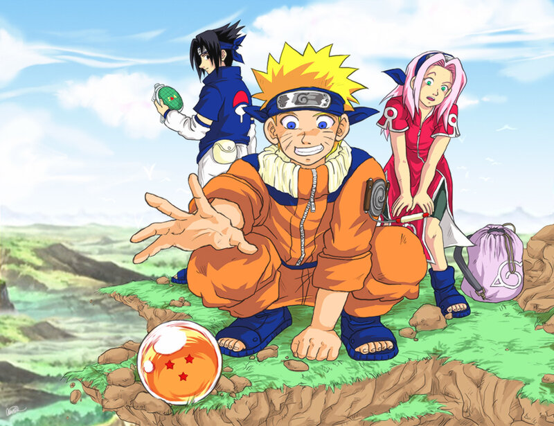 Three Anime Characters on Cliff