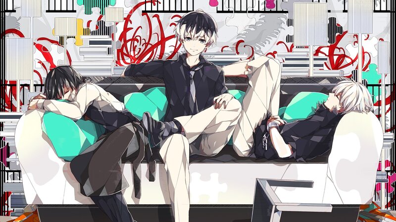 Three Anime Characters on Couch — Black