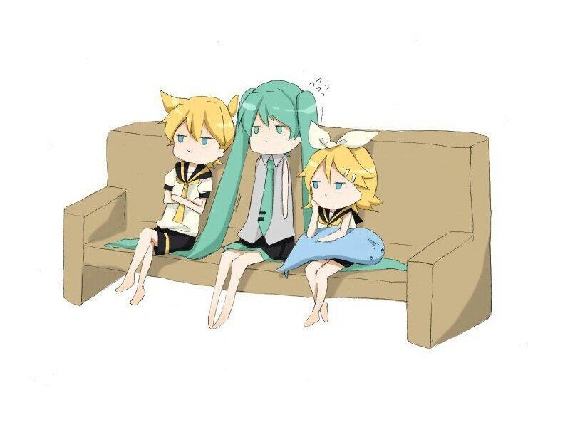Three Anime Characters on Couch — Green