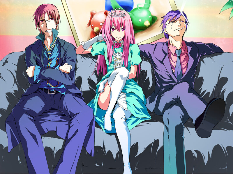 Three Anime Characters on Couch — Pink