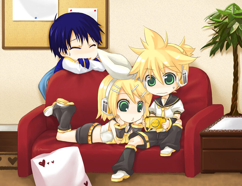 Three Anime Characters on Couch — Red