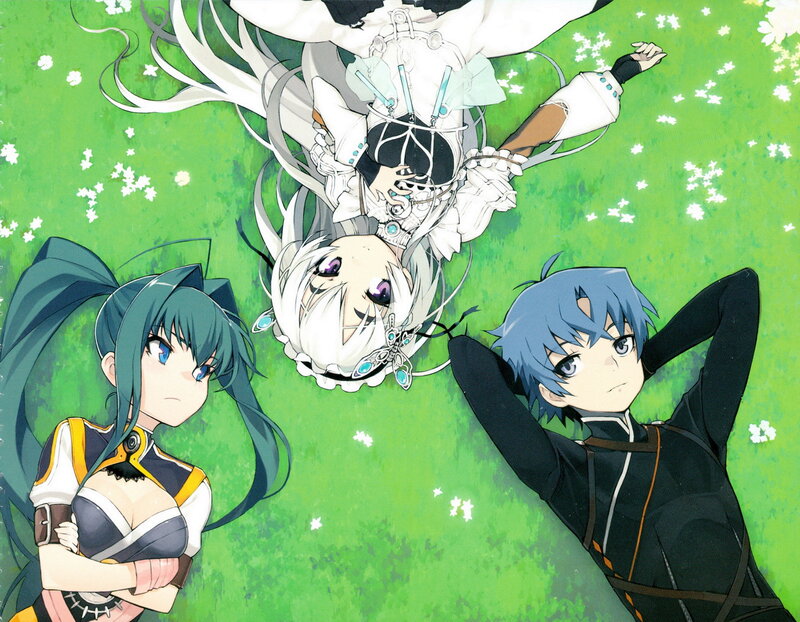 Three Anime Characters on Grass — Green, Calm