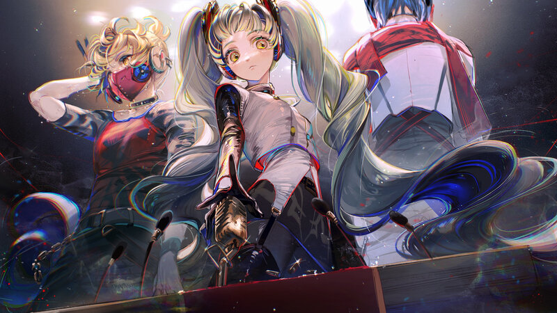 Three Anime Characters on Stage
