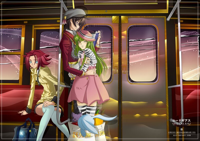 Three Anime Characters on Train