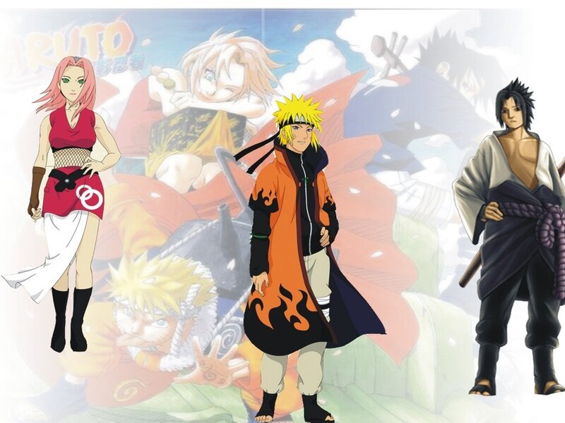 Three Anime Characters — Orange, Dramatic, Character Portraits, Background Collage