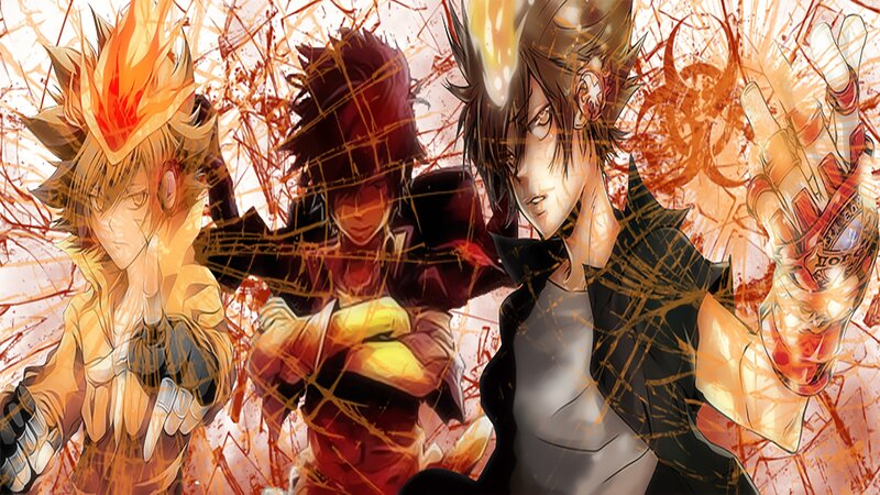 Three Anime Characters — Orange, Dramatic, Flames