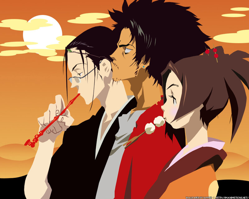 Three Anime Characters — Orange, Dramatic, Sunset, Clouds