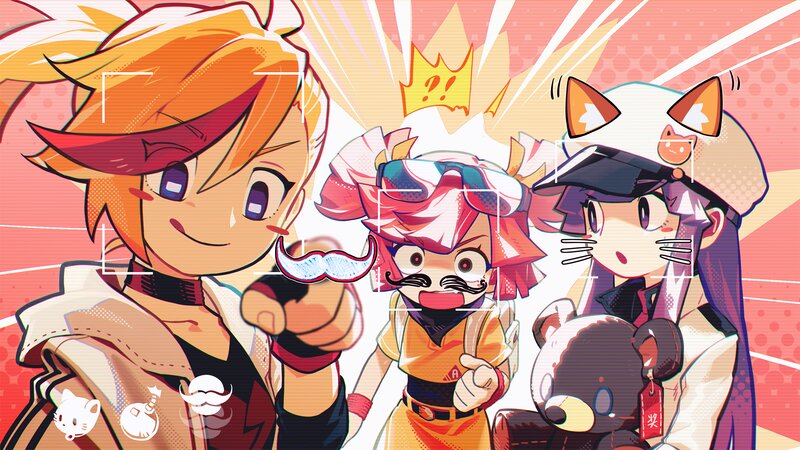 Three Anime Characters — Orange, Playful, Mustache