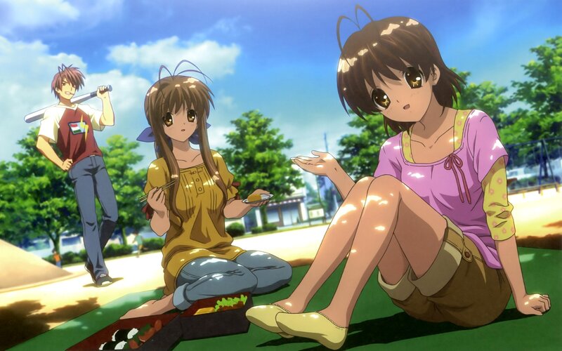 Three Anime Characters Outdoors — Green