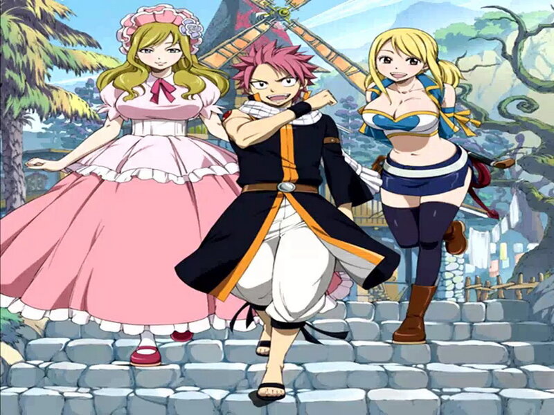 Three Anime Characters — Pink, Cheerful, Afternoon