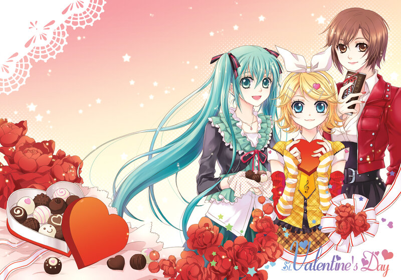 Three Anime Characters — Pink, Festive, Chocolates
