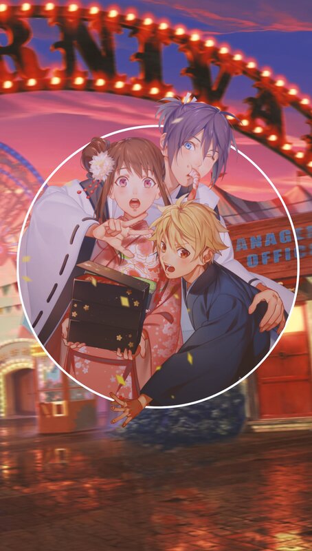 Three Anime Characters — Pink, Festive, Sunset