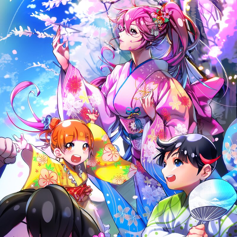 Three Anime Characters — Pink, Joyful