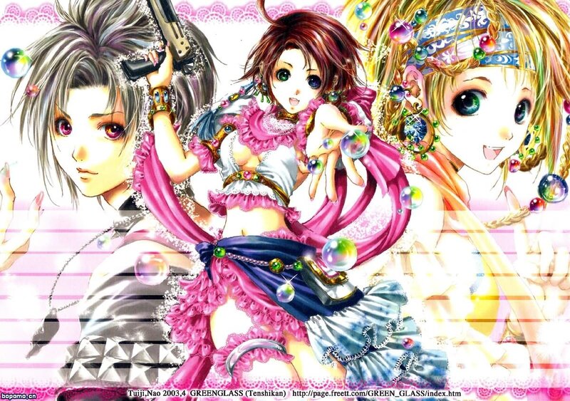 Three Anime Characters — Pink, Playful