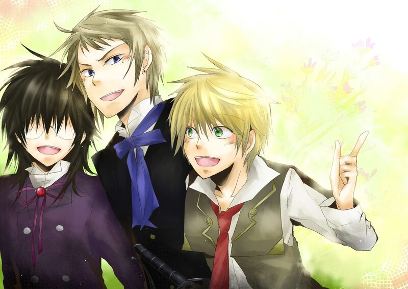 three anime characters posing together