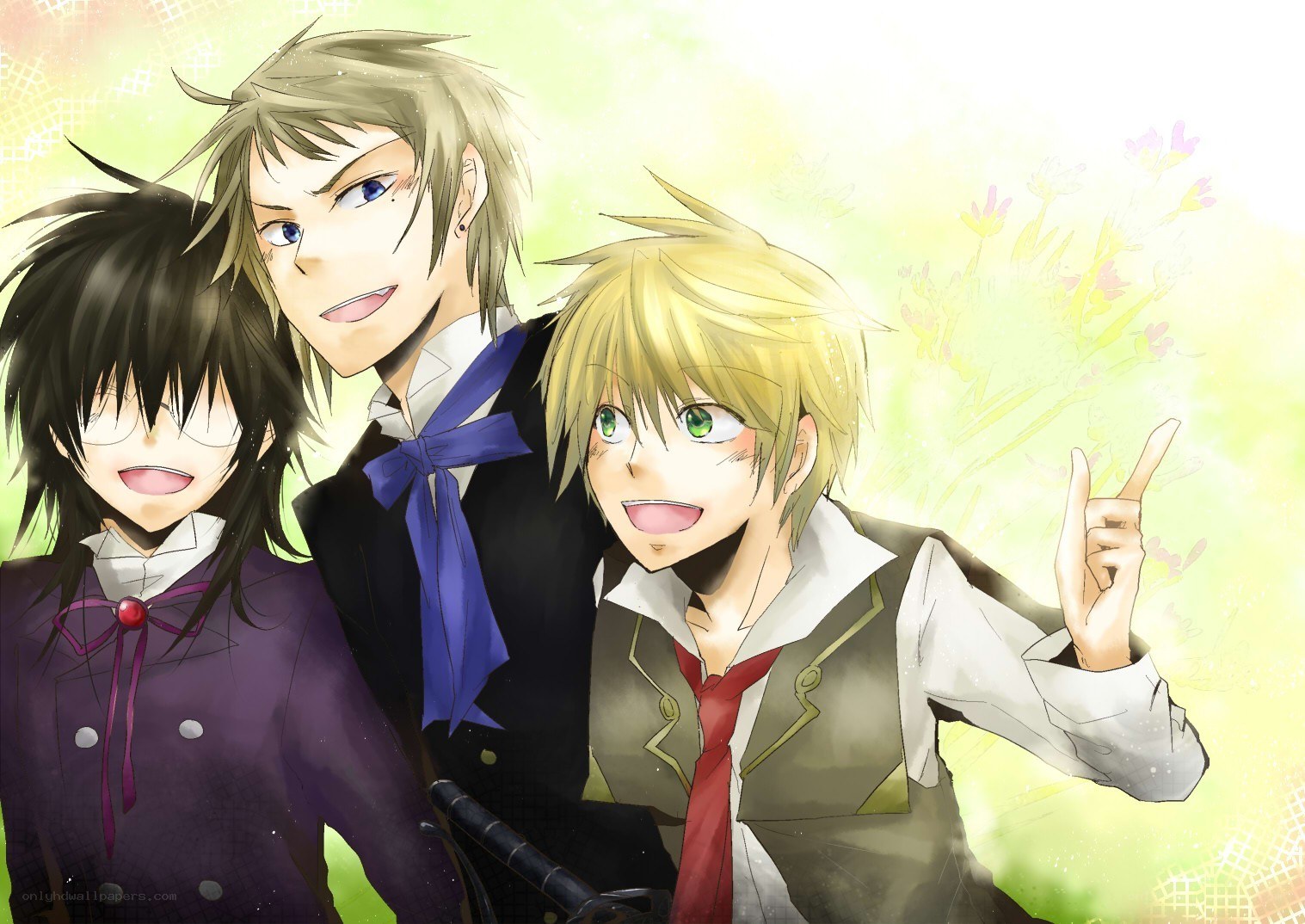 three anime characters posing together