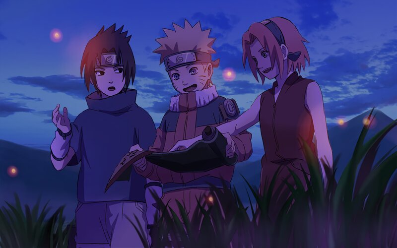 Three Anime Characters — Purple, Calm, Night